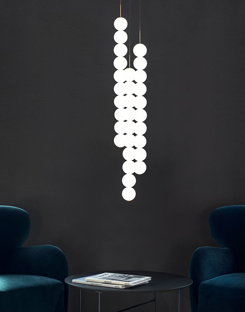 Luxury Italian pendant—Terzani Abacus featuring modular glass lighting elements