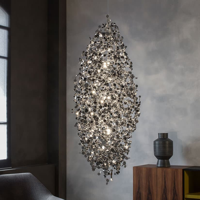 Luxury Italian sculptural pendant—Terzani Argent Cloud with reflective metallic texture