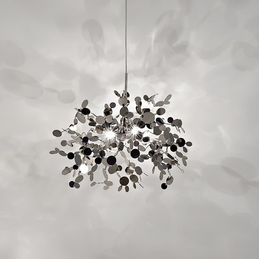 Argent Suspension by Terzani with shimmering clustered metal discs creating sparkling light