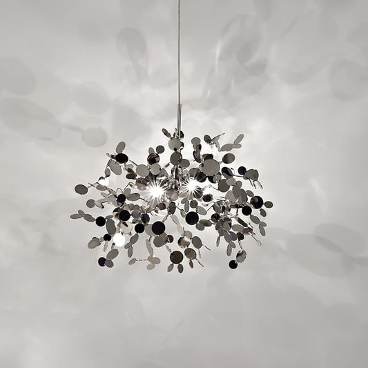Argent Suspension by Terzani with shimmering clustered metal discs creating sparkling light