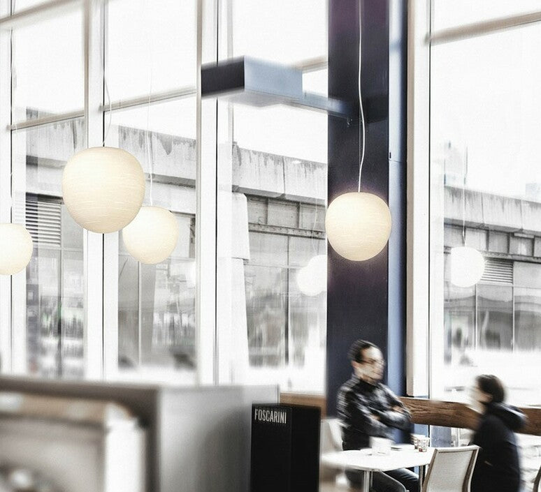 large white glass hanging light for waiting area