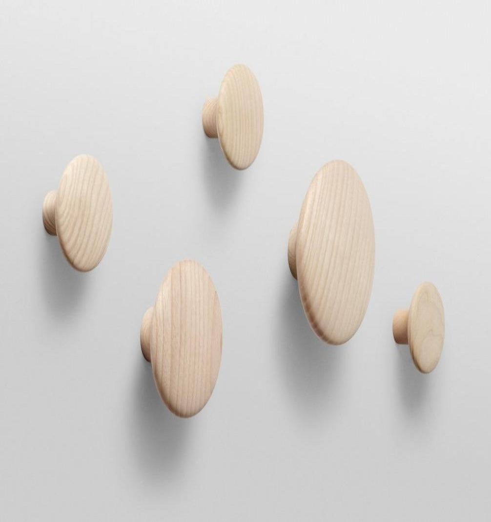 Bringing a friendly expression to the traditional coat hook, the Dots Wood is a functionally sculptural design to be arranged on the wall in any pattern and color combination desired. Use it in hallways, bedrooms, kitchens as well as hospitality and workplace areas. Combine the design with the Dots Ceramic and Dots Metal for a unique expression.