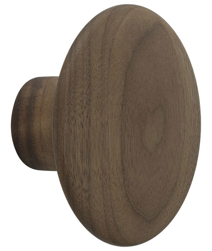 Bringing a friendly expression to the traditional coat hook, the Dots Wood is a functionally sculptural design to be arranged on the wall in any pattern and colour combination desired. Use it in hallways, bedrooms, kitchens as well as hospitality and workplace areas. Combine the design with the Dots Ceramic and Dots Metal for a unique expression. Material  First class oiled oak, walnut and ash wood (coloured versions in ash wood). The wood has been carefully selected for this product, as a knot will ruin th